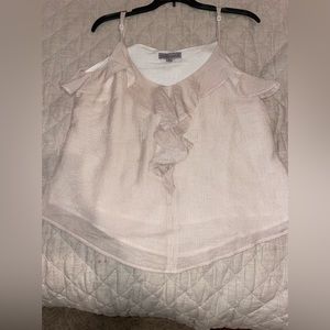 Tan and white stripe ruffle tank